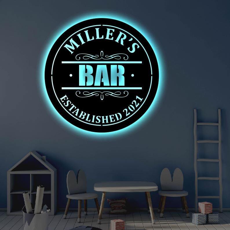 Personalized Bar LED Sign Custom Family Tavern Wall Decor Gift