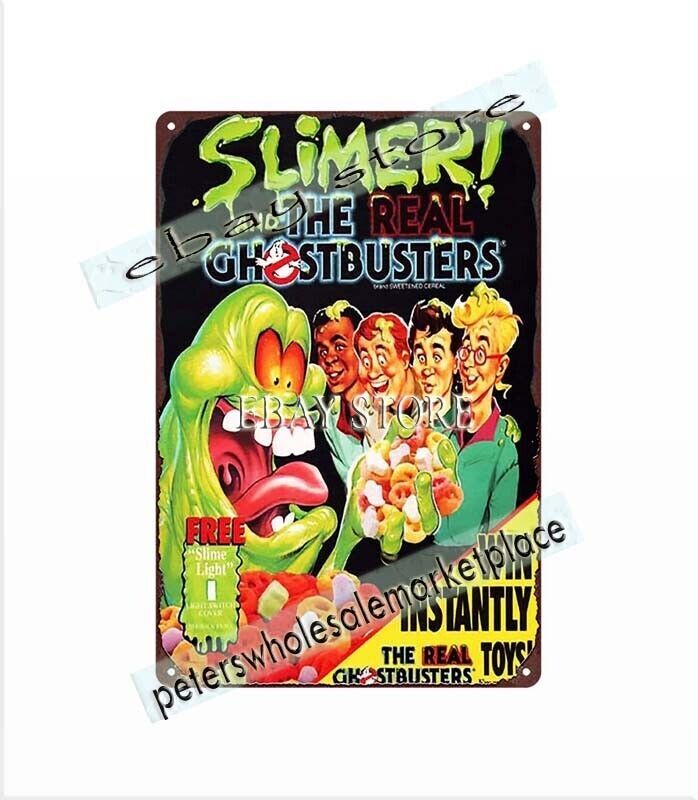 where to get home decor SLIMER THE REAL GHOSTBUSTERS CEREAL metal tin sign