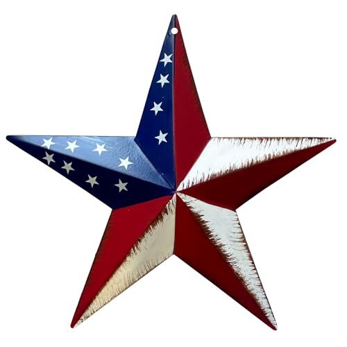 Rainbow Handcrafts Rustic Metal 3D Barn Star Patriotic Wall 8in Multicolor
