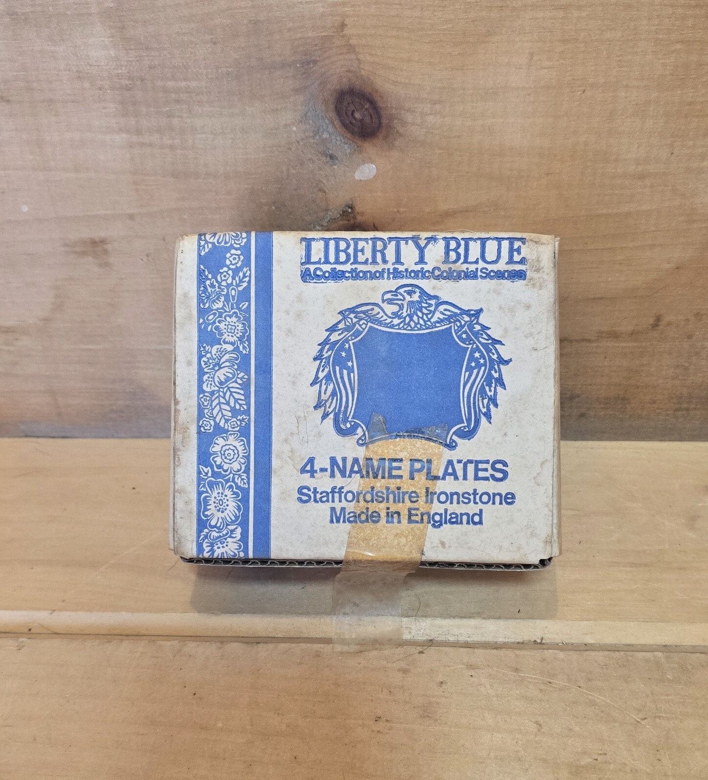 4 Liberty Blue Staffordshire Ironstone Name Plates 4 In Each Set.
