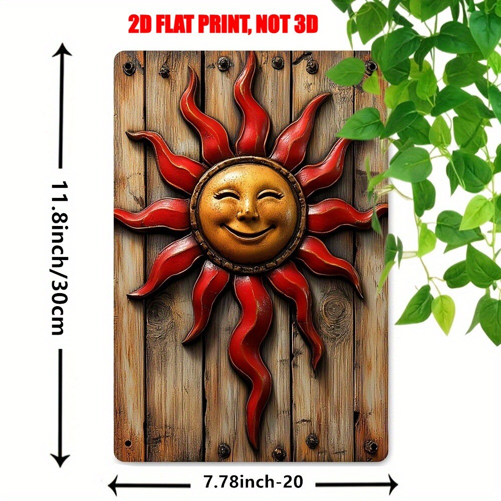 Retro Sun Metal Sign Wall Plaque Smiling Sun Indoor/Outdoor Decor Cafes Gardens
