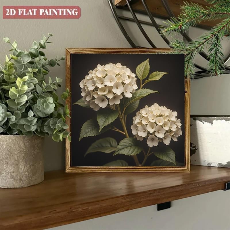Vintage White Hydrangea Floral Wooden Sign Rustic Decor for Kitchen Cafe Gift