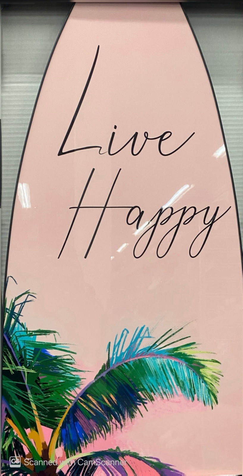 Notoriart Acrylic-Glass Surfboard Wall Sign Pink Palm Tree Tropical Art 60x14in