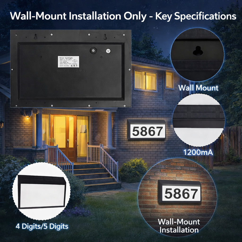 Solar Address Sign, Lighted Address Plaque Outdoor Waterproof IP65, Illuminated