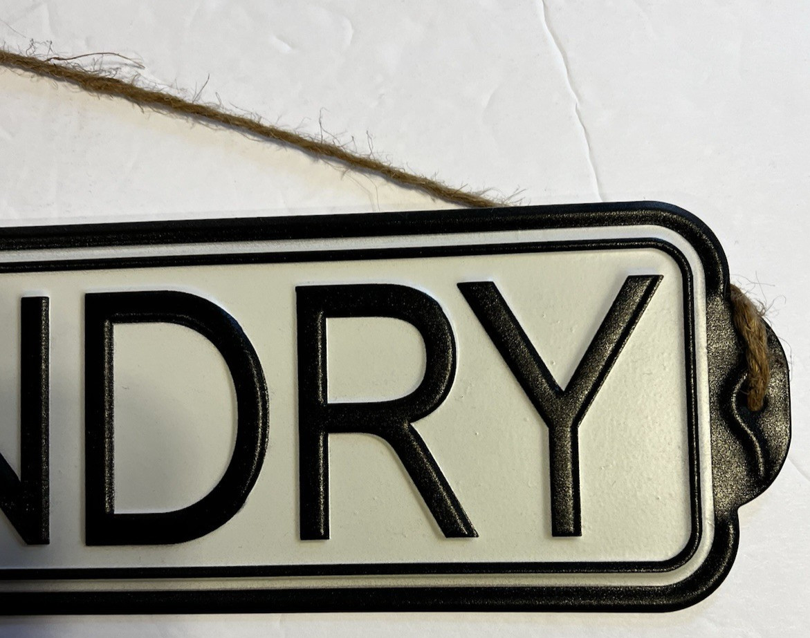 15″ X 4″ Metal Laundry Sign-Great Bathroom Decor-Classic Black & White Design