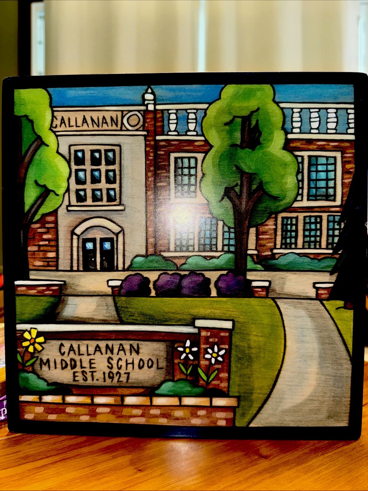 Sincerely Sticks Des Moines Callanan Public School Colorful Wall Plaque 9” x 9”