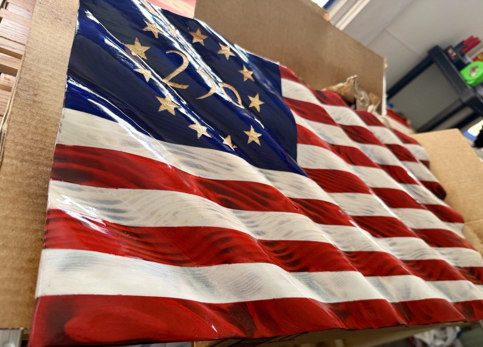 Handcrafted Wooden American Flag 250th Anniversary Patriotic Wall Sign