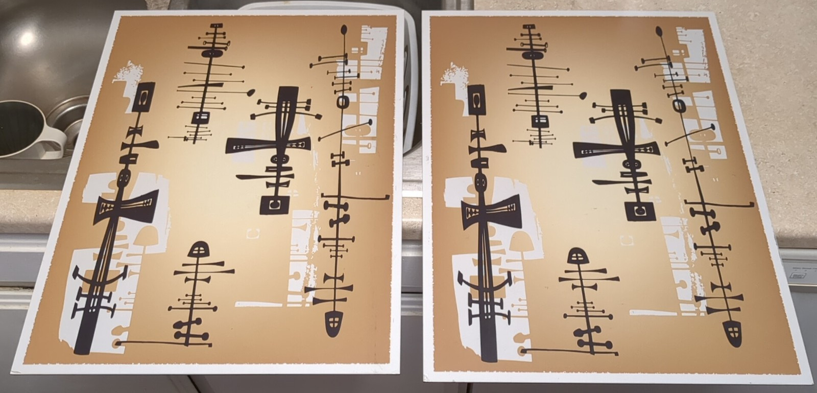 Rare Mid Century Design on 2 metal panals 16″ × 21″ One of a Kind