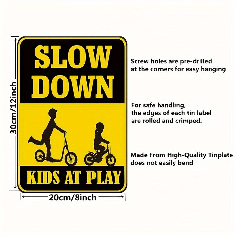 Slow Down Kids At Play Metal Sign Outdoor Safety Warning Decor for Yard Driveway