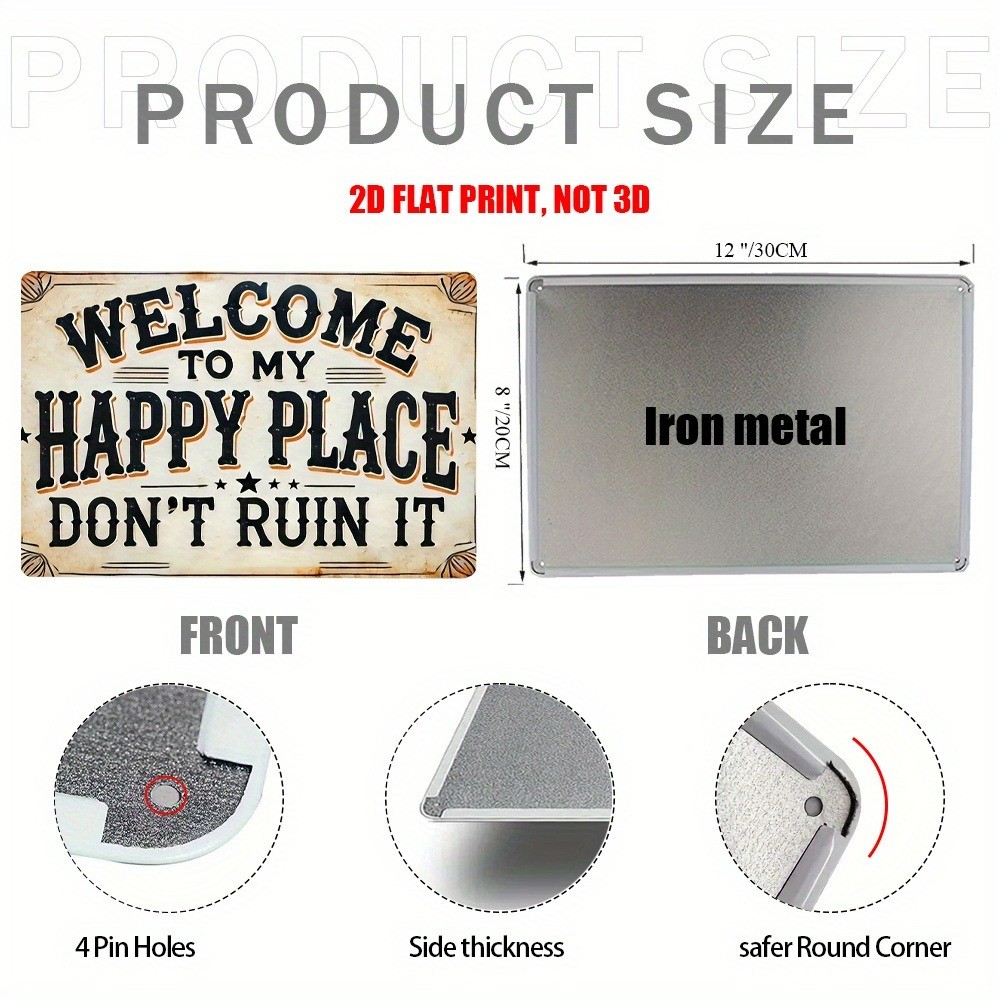 Rustic Welcome Sign Vintage Metal Tin Wall Art Welcome to My Happy Place Cozy