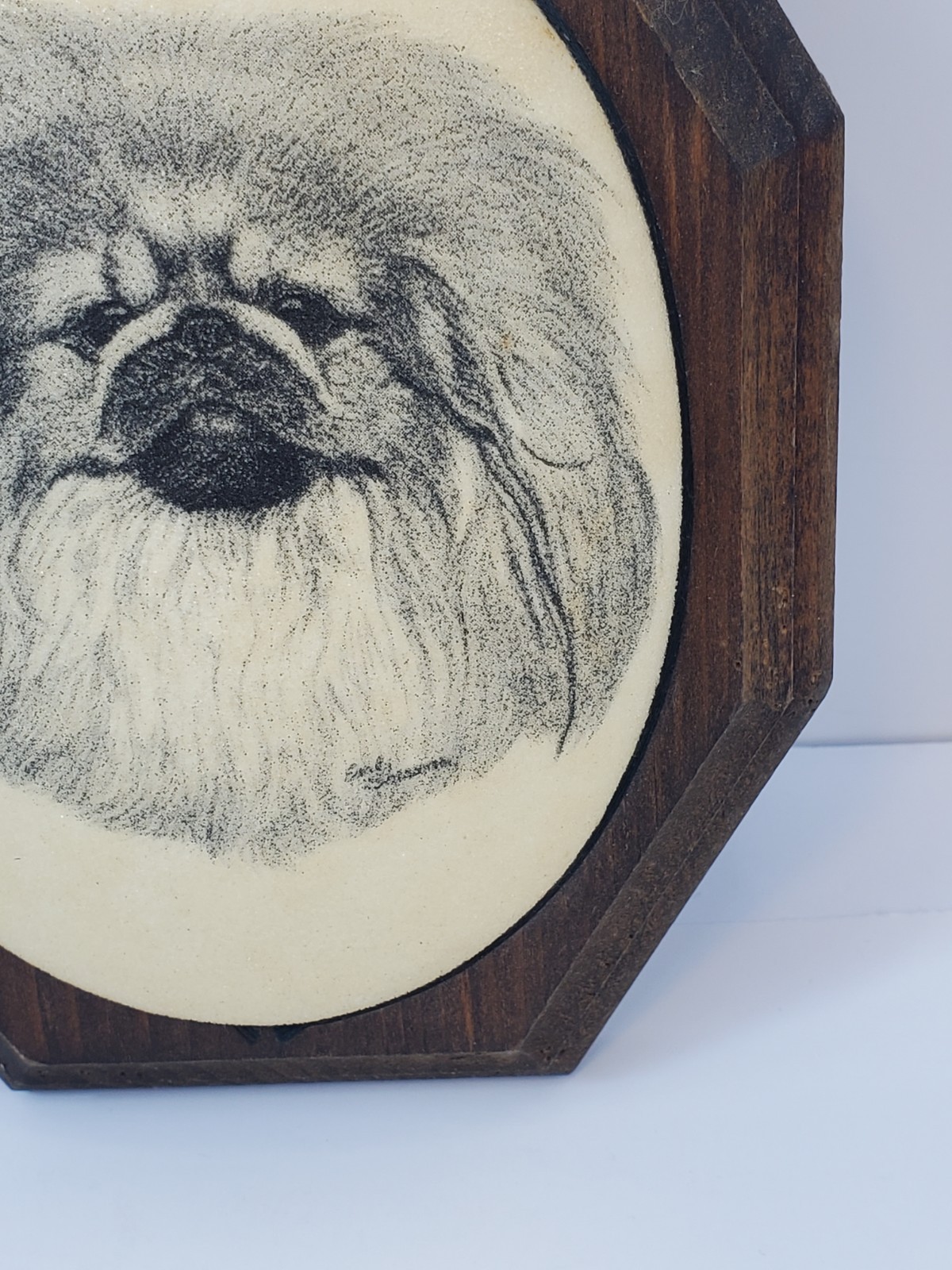 Earl Sherwan Signed Dog Beaded Glass Wall Plaque Art Handmade Hanging Vintage