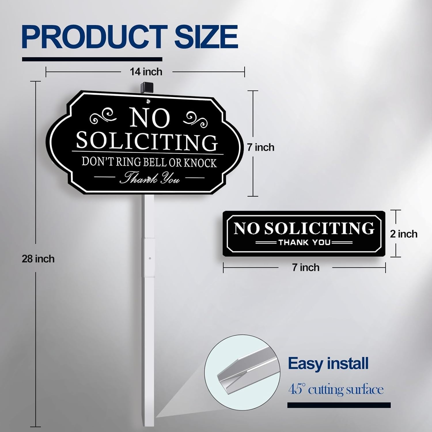 Heavy-Duty No Soliciting Yard Sign 14×7″ – Easy Install & Elegant Design