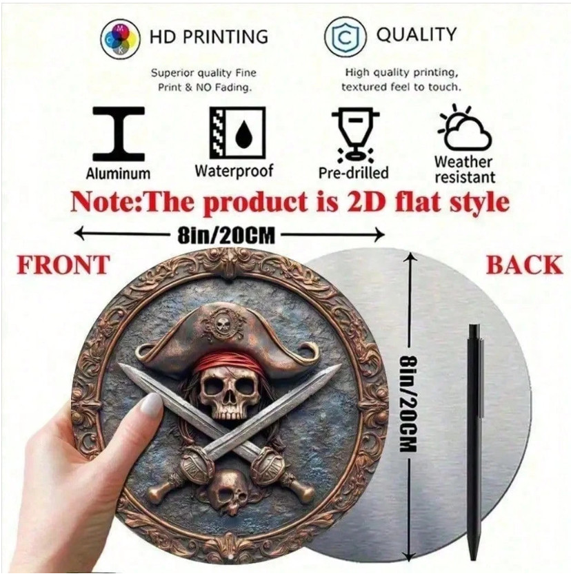Vintage Metal Skull Sign 8×8 Inch Pirate Wall Decor For Home Bar Man Cave Art