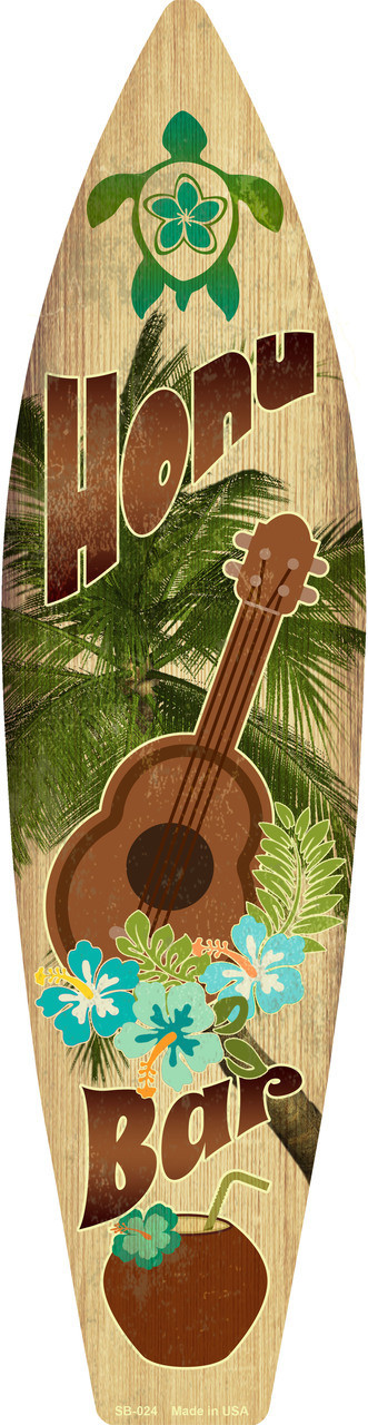 Honu Bar Metal Surfboard Sign 17″ x 4.5″ ↔ Beach Pool Pub Hawaii Home Wall Decor