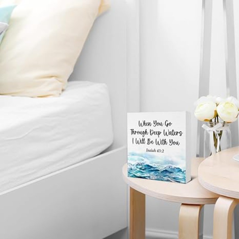 2D Religious Bible Verse Desk Wooden Sign – Isaiah 43:2 Home Wall & Table Decor