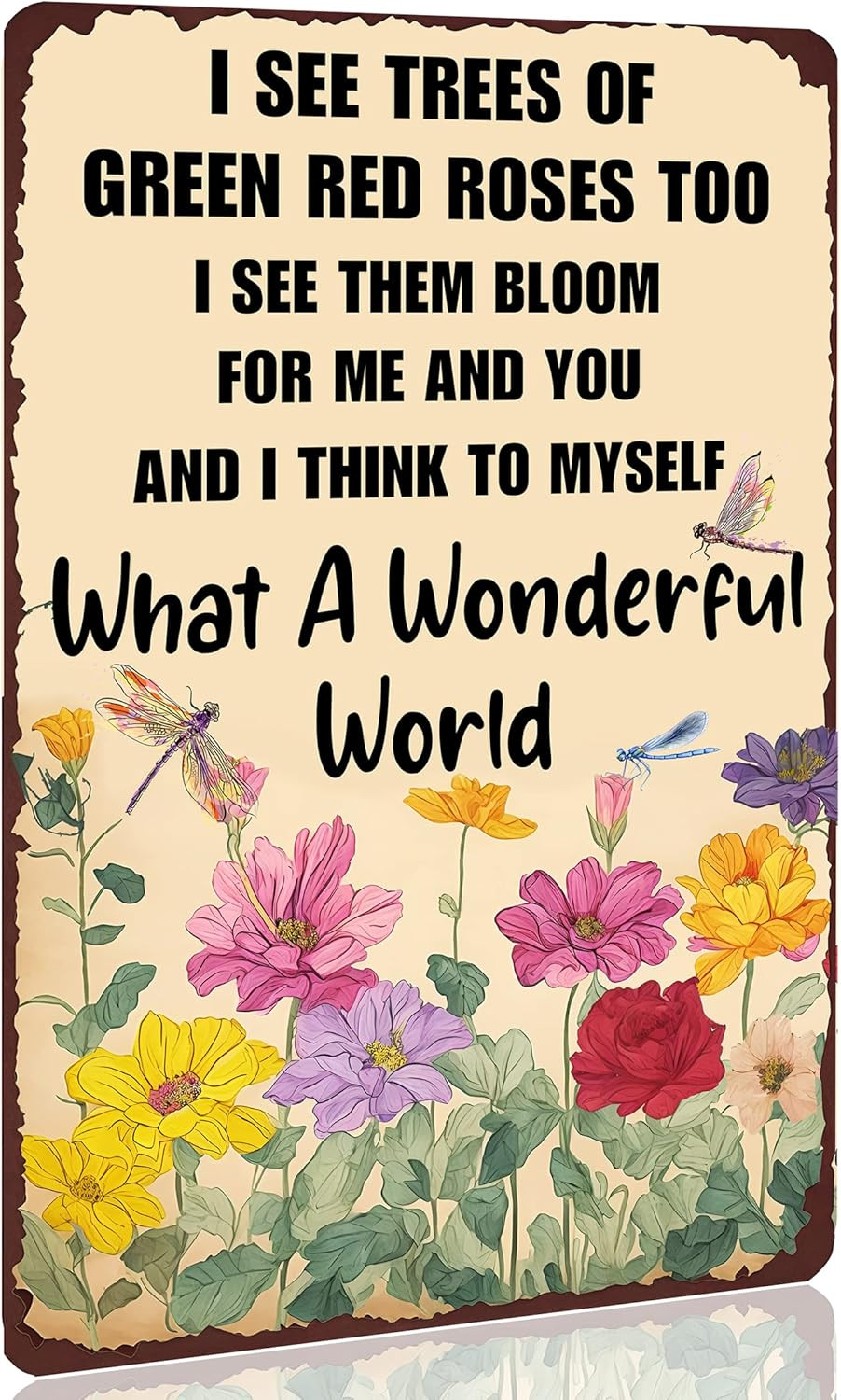 Vintage Metal Wall Sign – “What a Wonderful World” Garden Decor, 12×8 Inches