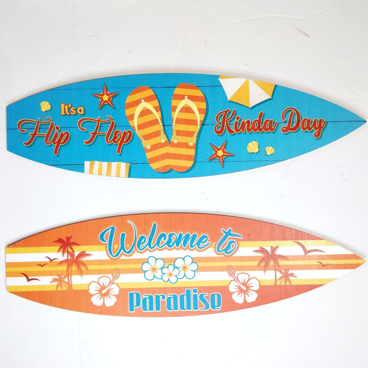 Surfboard Wall Decor Set 4‑Pack Summer Beach Signs Hanging Wood 15-3/4″ × 4-1/2″