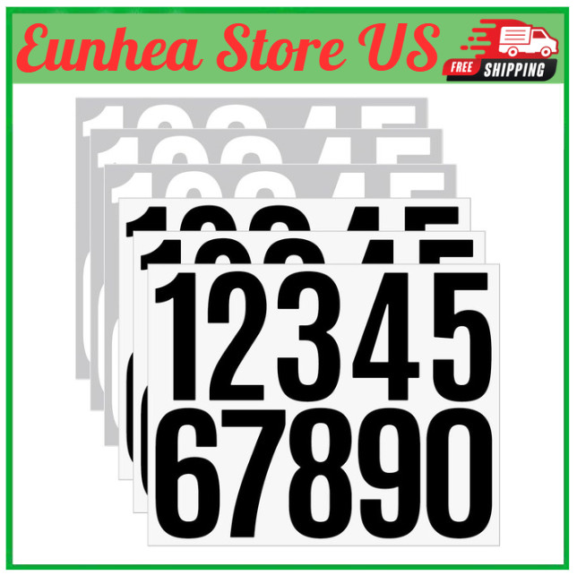 6 Sheets 3 Inch House Numbers for Outside, Vinyl Waterproof Sticker Black Numbe