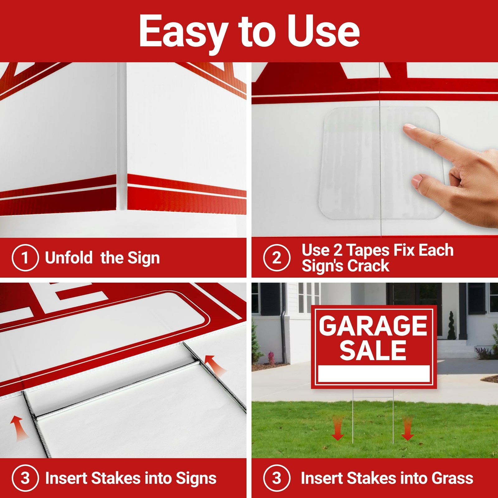 6 PCS Garage Sale Signs, Stakes, 2 Large 24×16, 4 Arrow 17×6, Double Sided