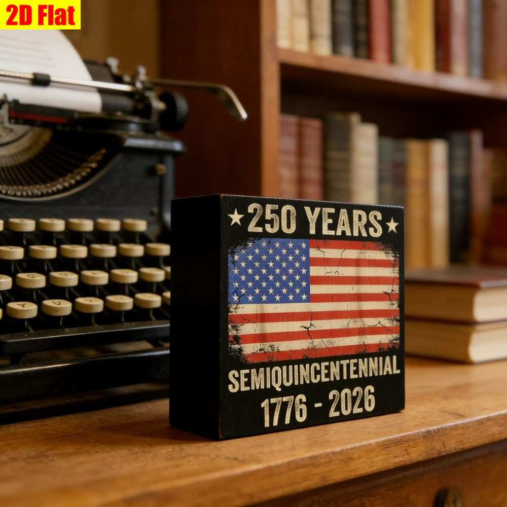 America 250th Independence Day Wooden Box Sign Vintage Flag Desktop Shelf Decor