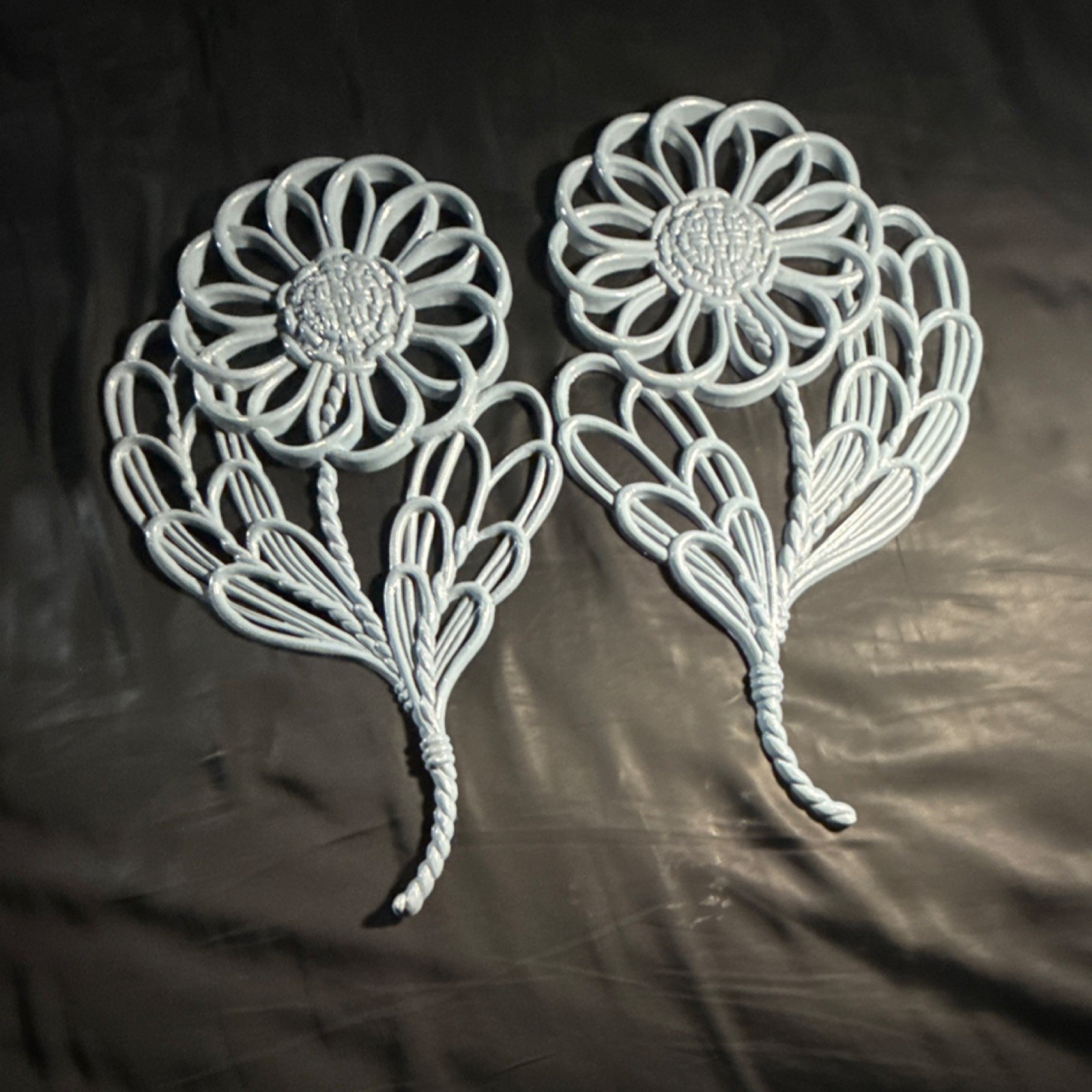 Blue Plastic Flower Wall Decor Pair, Medium, Floral Art, Vertical Mount