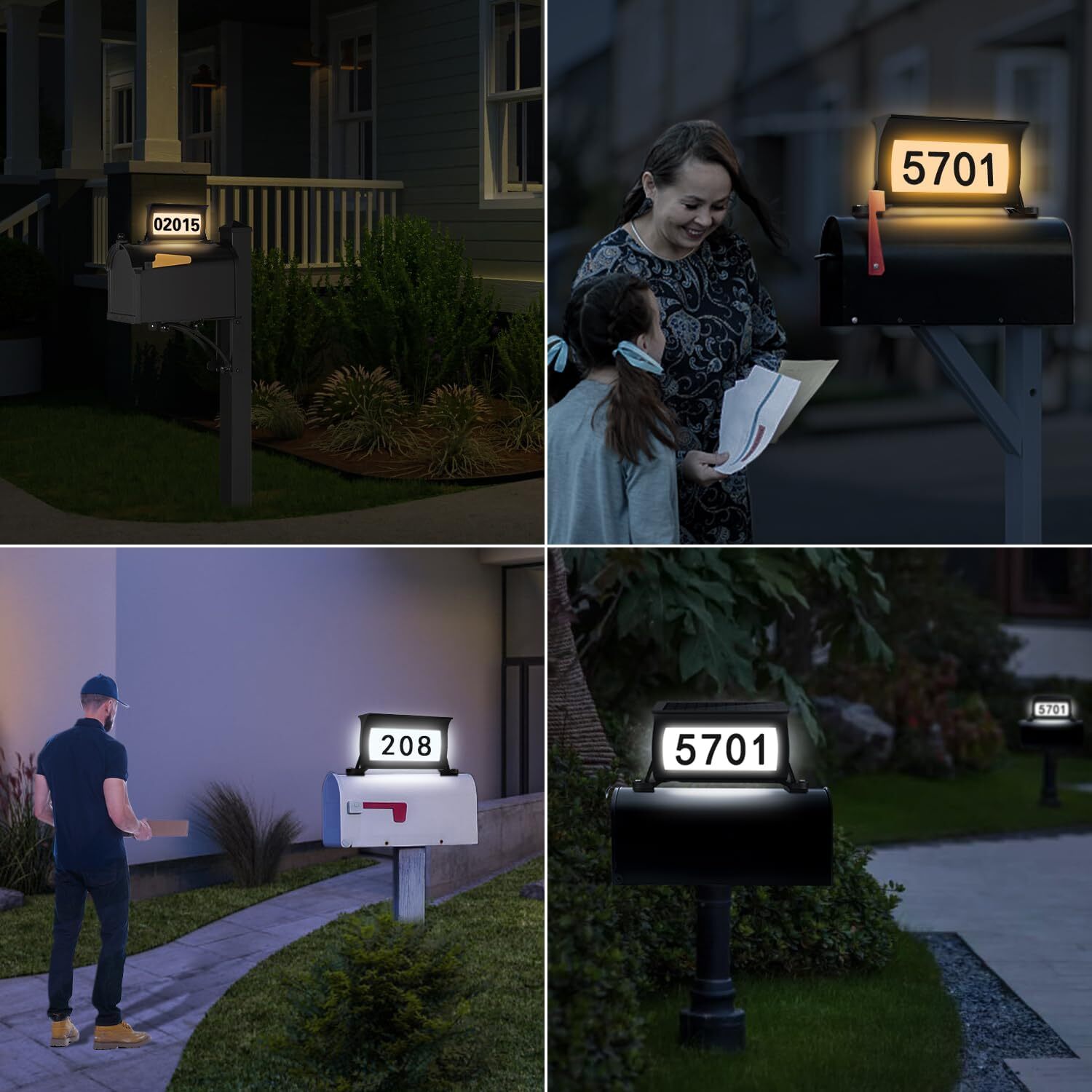 CLAONER Solar Address Sign Mailbox House Number Plaque Double Side 3 Light Color