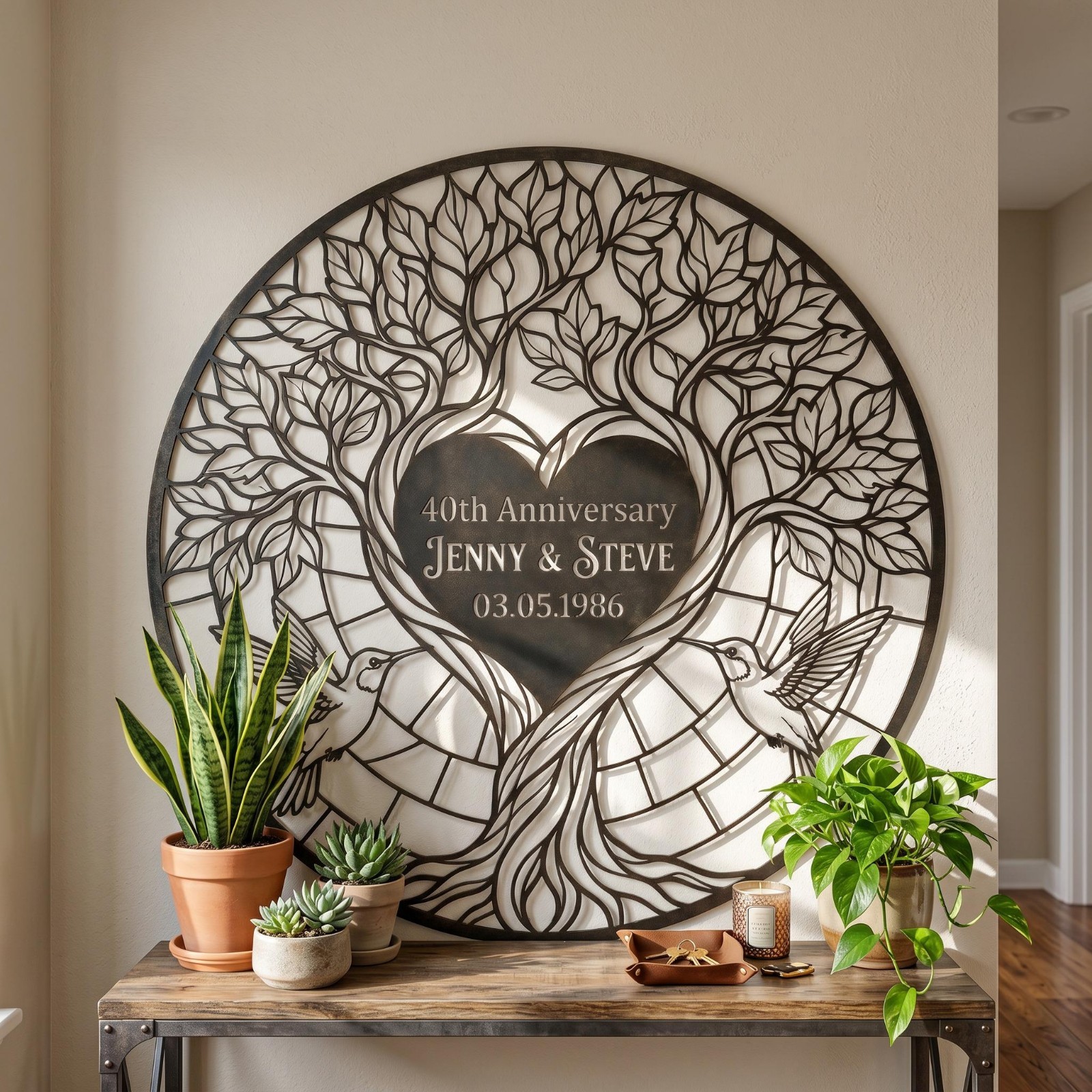Personalized Tree of Love Metal Sign, Anniversary Couple Wall Art Gift