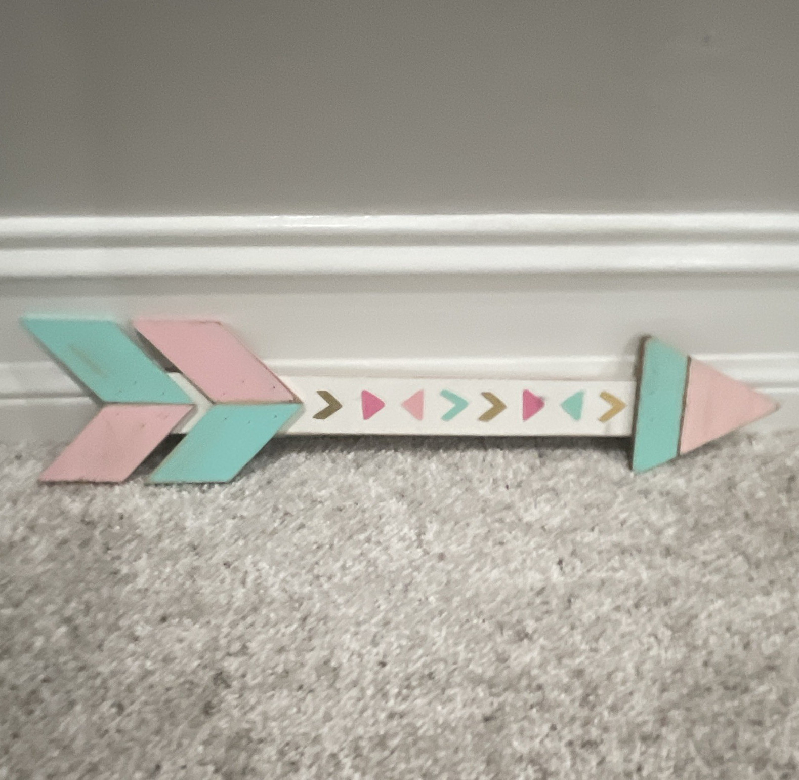 Multicolor Painted Wood Arrow Wall Sign, Horizontal Decorative Geometric