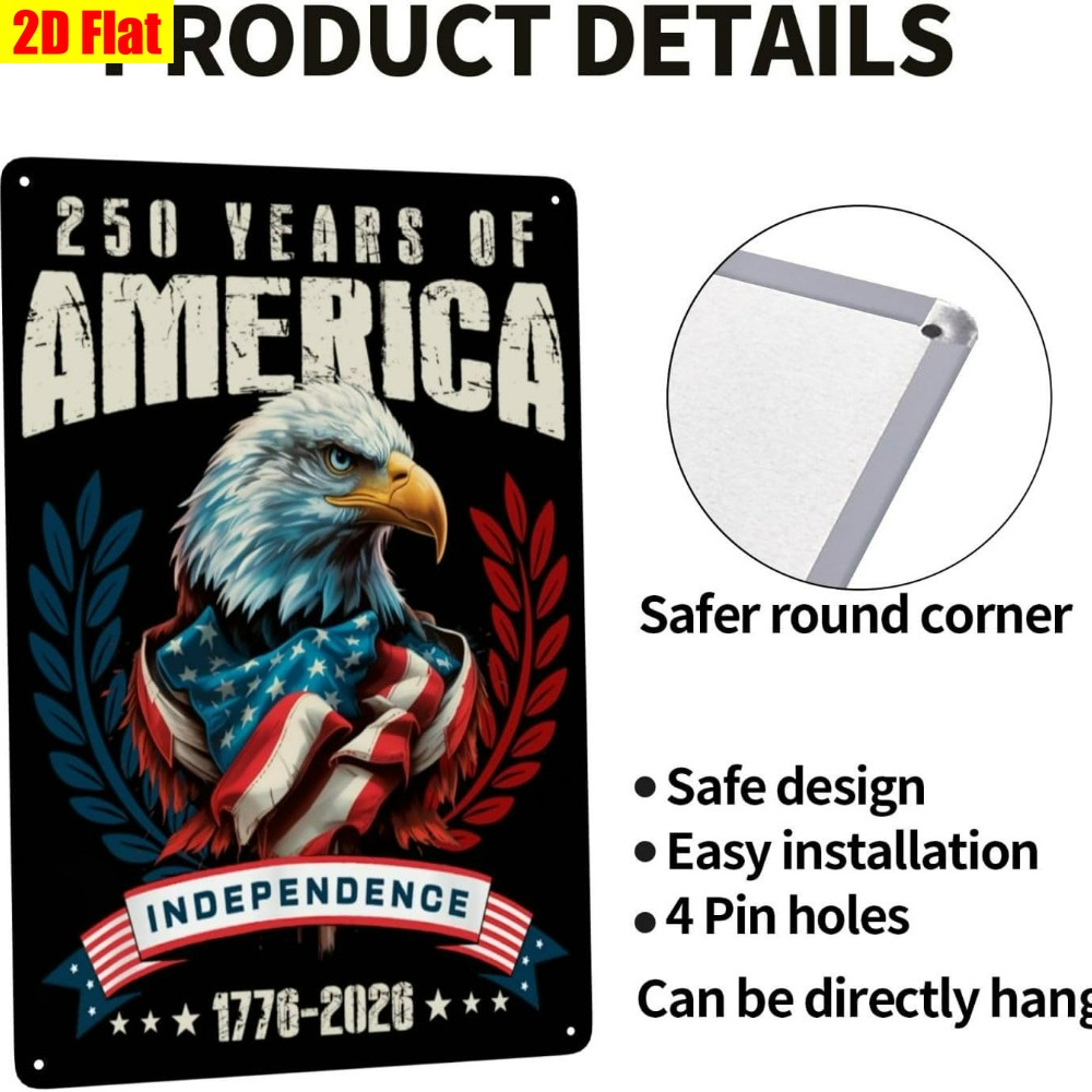 Retro 250 Years of America Metal Sign 4th of July Patriotic Independence Decor