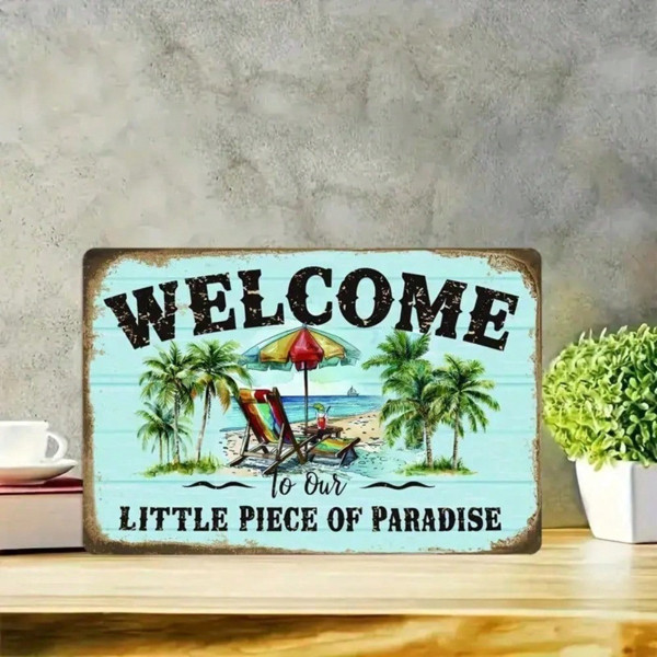 Retro Tin Sign Weatherproof Patio & Beach House Decor Coastal Wall Art