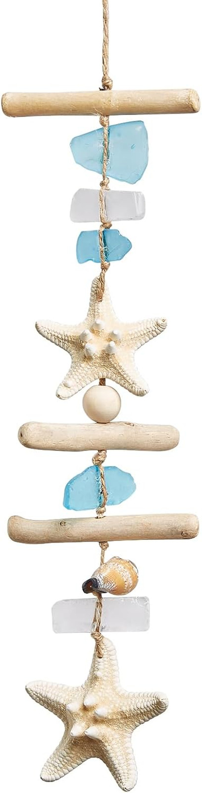 Sea Glass Wooden Nautical Wall Decor Coastal Starfish Bathroom Decor | Driftwood