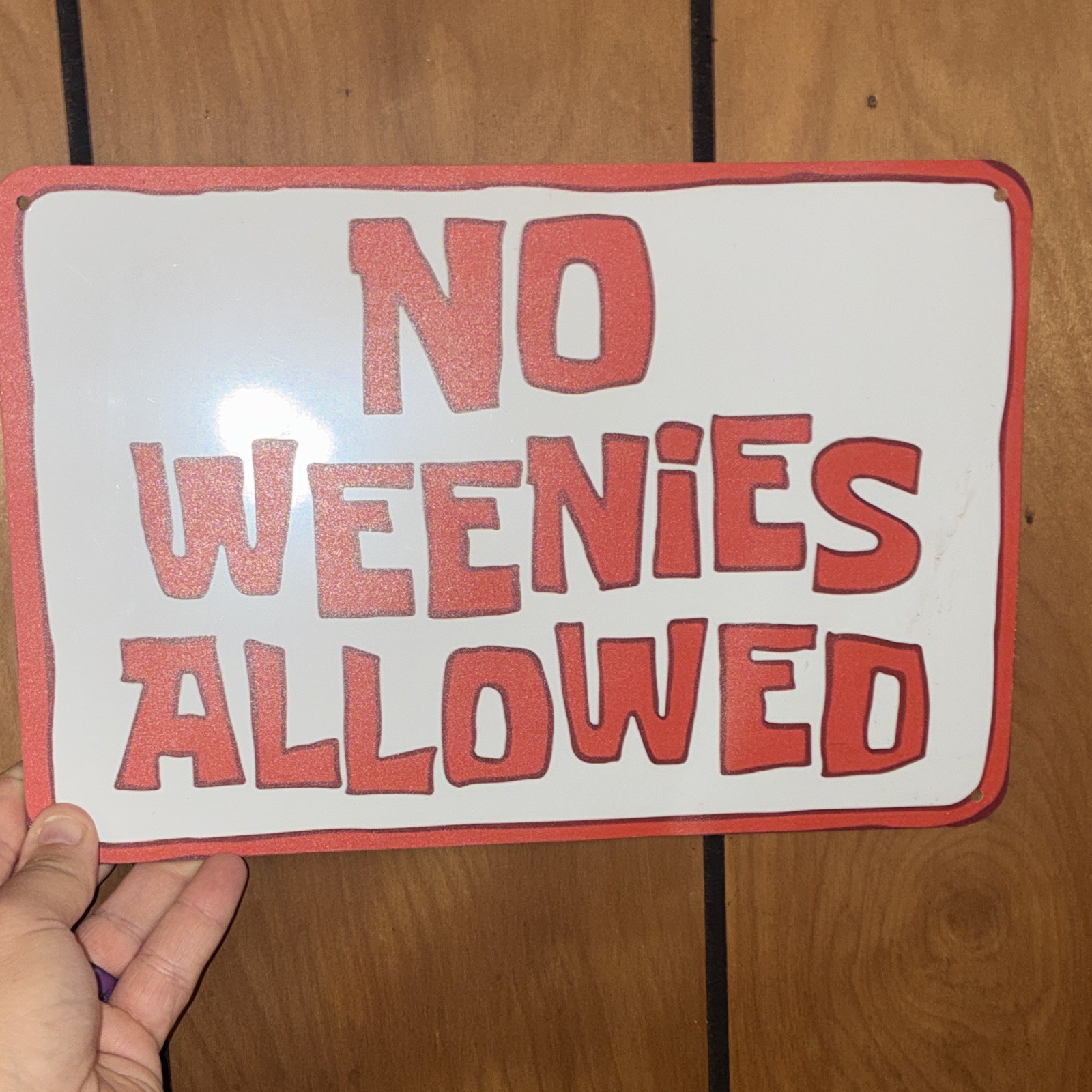 “NO WEENIES ALLOWED” Metal Hanging Wall Mounted Rectangular Sign Red White