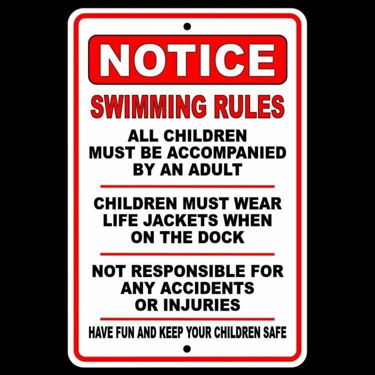 Swimming Rules Children Accompanied By Adult Wear Life Jacket Sign / Decal