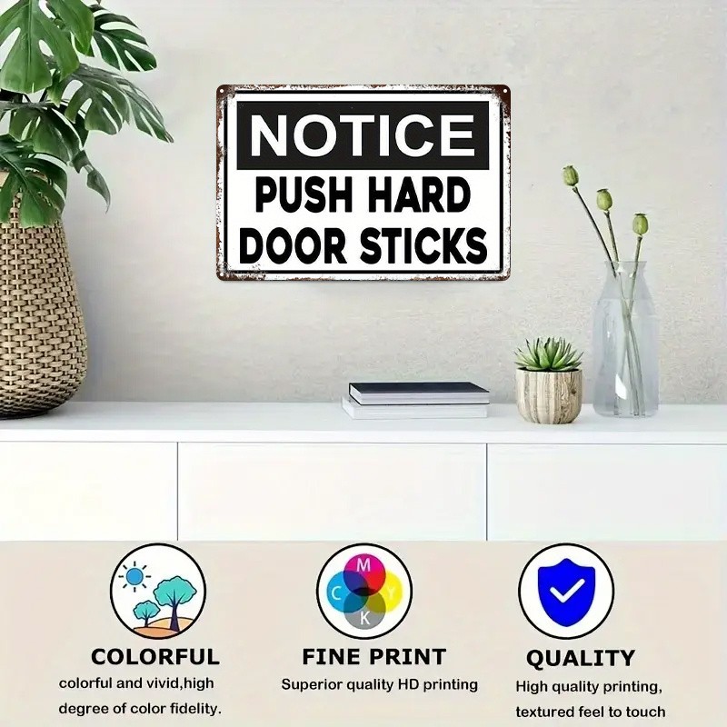 Metal Notice Push Hard Door Sign 8X12 Inches Rustic Iron
