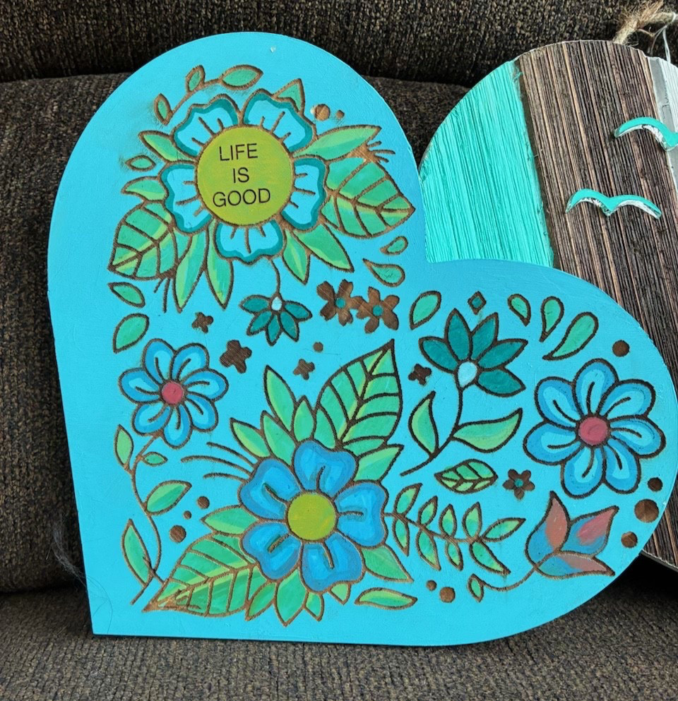 ENGRAVED HAND PAINTED MADE WOOD HEART LIFE IS GOOD VALENTINE’S DAY
