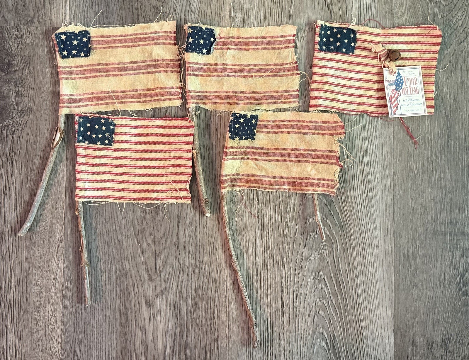 5 Rustic Grubby Primitive Style American Flags Small Decor Handmade Staind USA