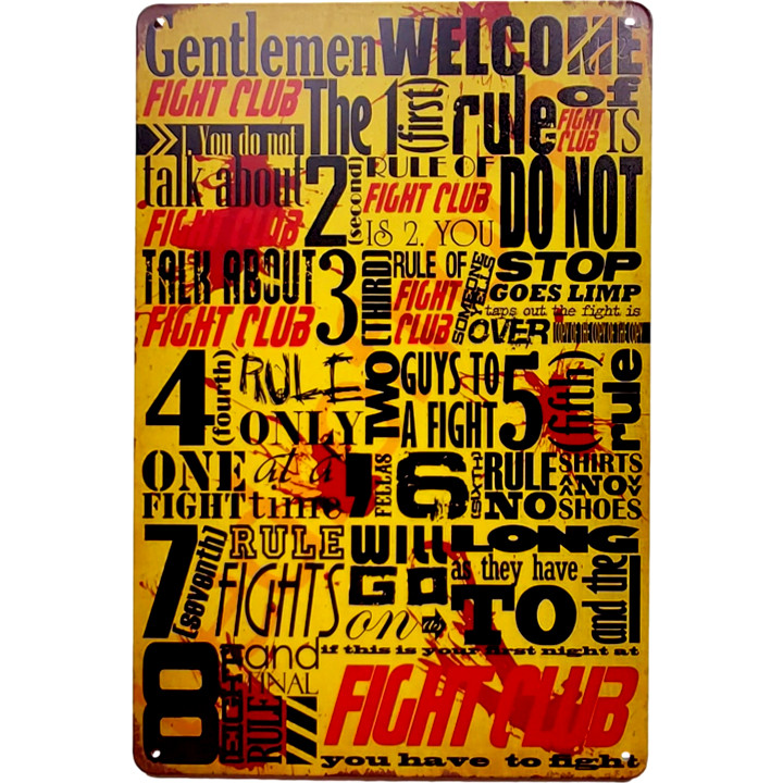 Vintage 90s Fight Club Metal Sign Retro Brad Pitt Film Tin Sign Poster 12×8
