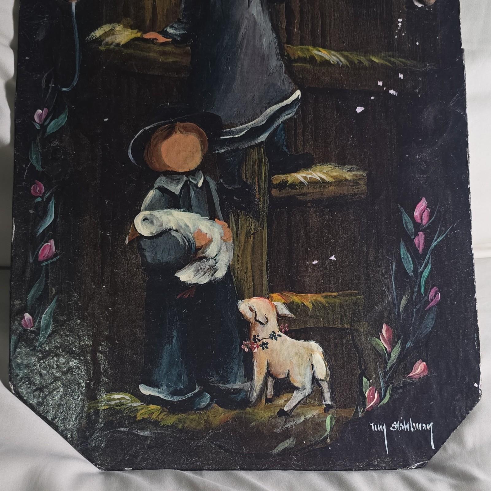 Moonbrook Arts Handmade Slate Plaque Farm Life Children Lamb Wall Hanging