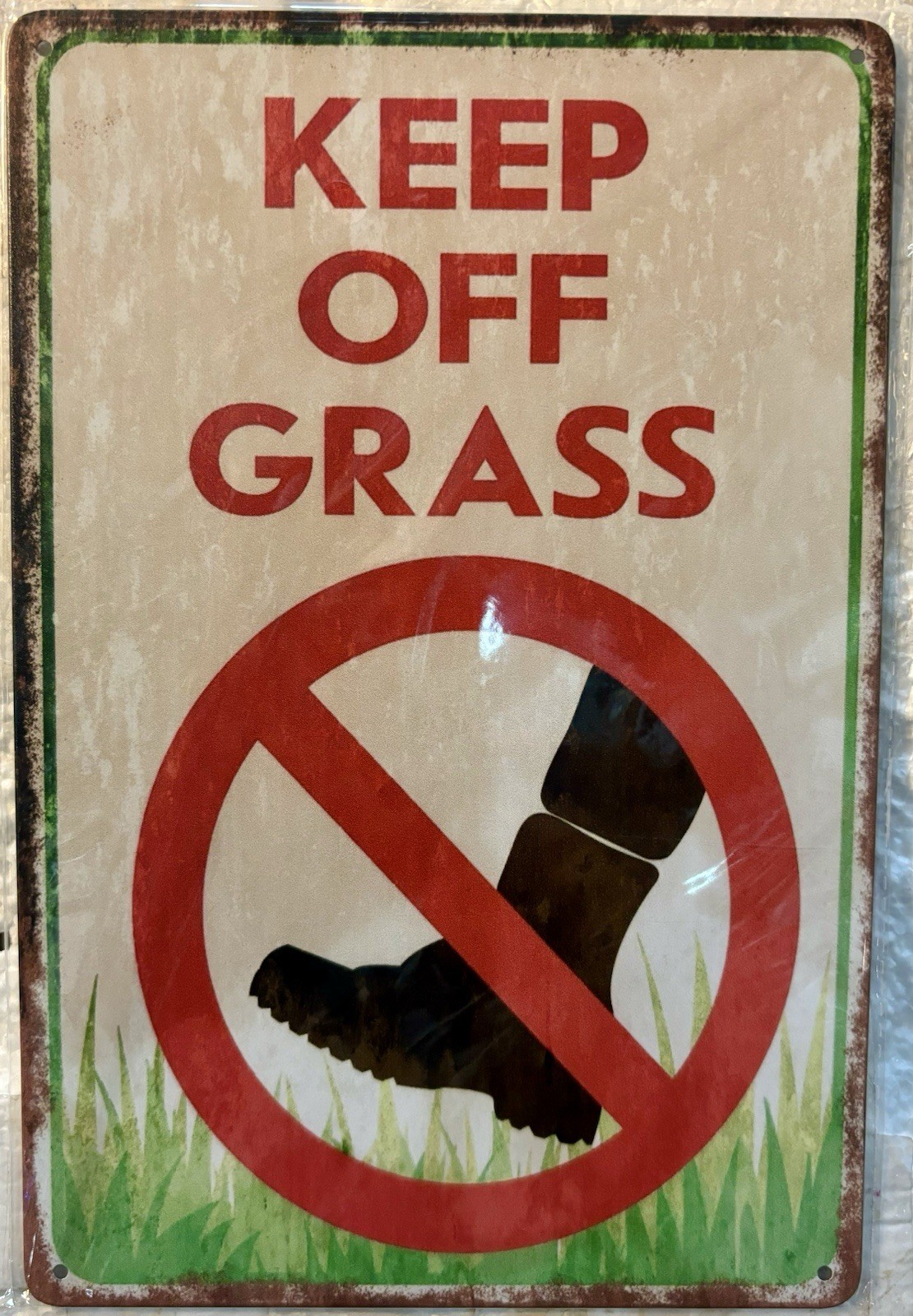 TIN SIGN 8×12 Keep Off Grass Lawn Warning Property Yard House Home Boots DD28