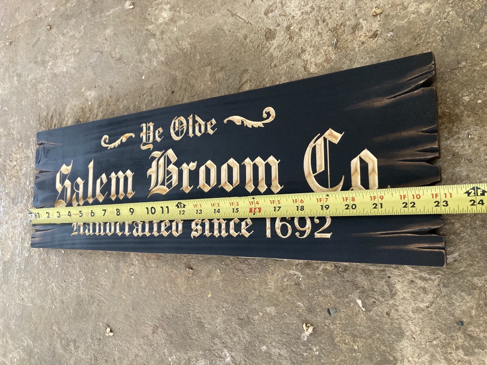 Halloween Salem Witch Broom Wooden Sign Carved Rustic Antique Look
