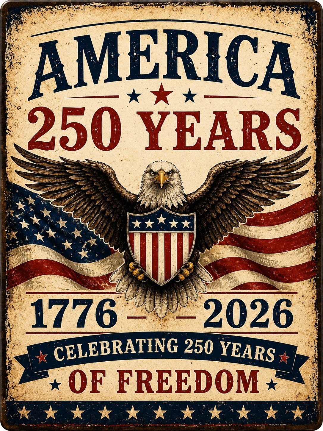 America 250 Years 1776-2026 Patriotic Eagle Metal Sign USA Freedom 8×12 Aluminum