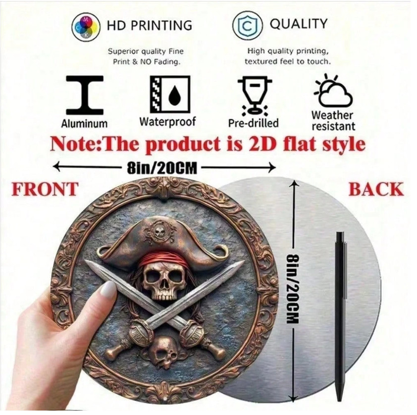 Vintage Metal Skull Sign 8×8 Inch Pirate Wall Decor For Home Bar Man Cave Art