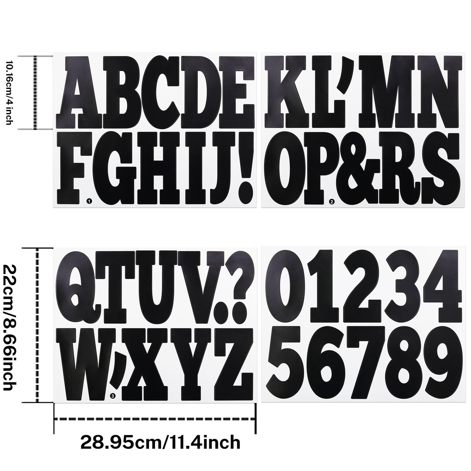 4 Inch Letter Stickers, Vinyl Self Adhesive Alphabet Number-12 Sheets Black