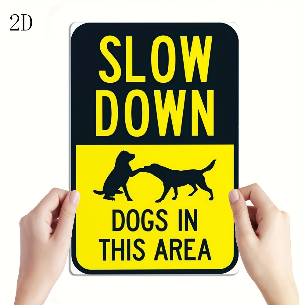 Vintage Metal “Slow Down Dogs in This Area” Sign – Wall-Mounted, No Power Needed