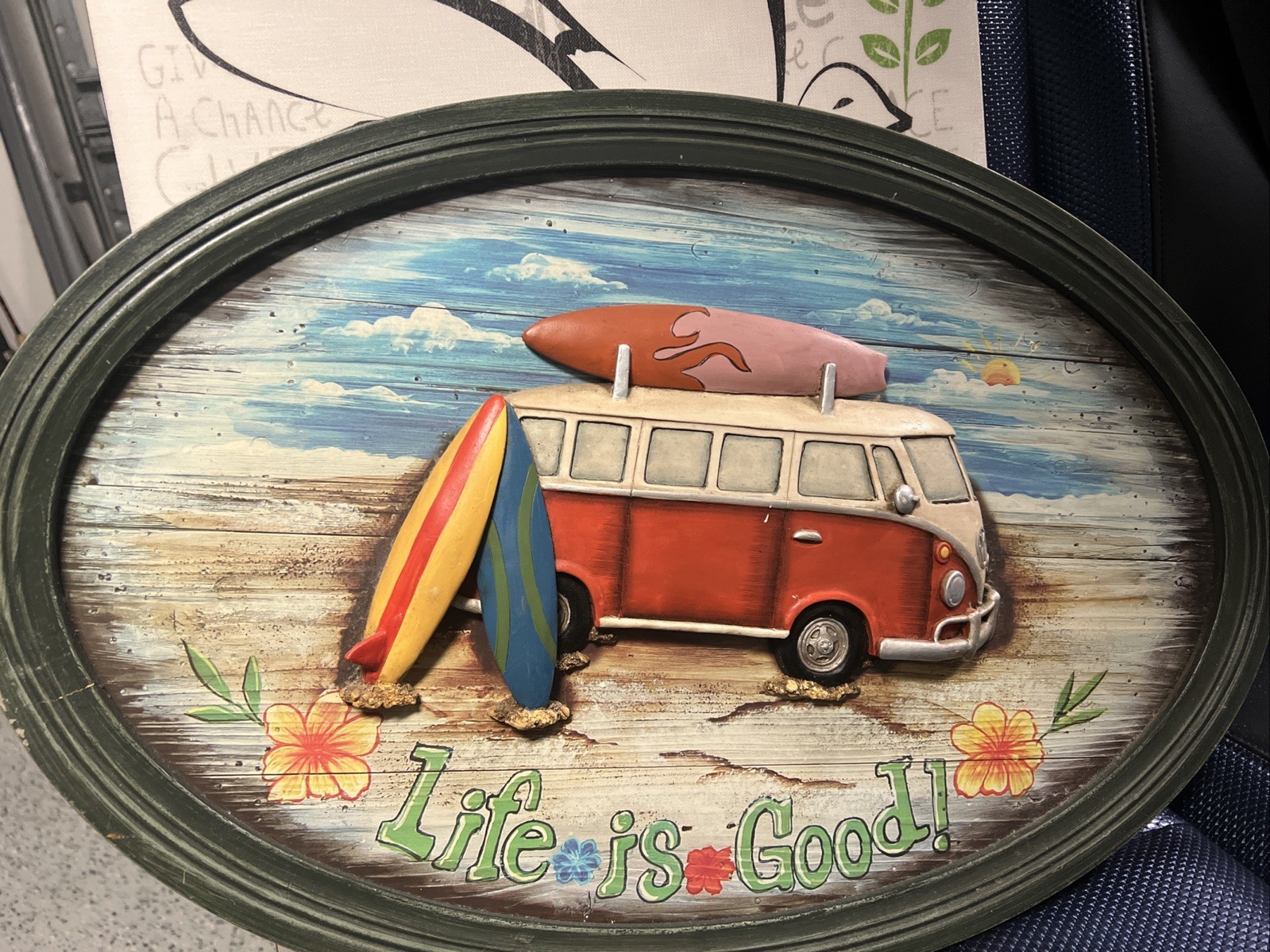 Large 23″x16″ Life Is Good 3D Wood Wall Plaque Sign Surfing Beach Hippie Decor