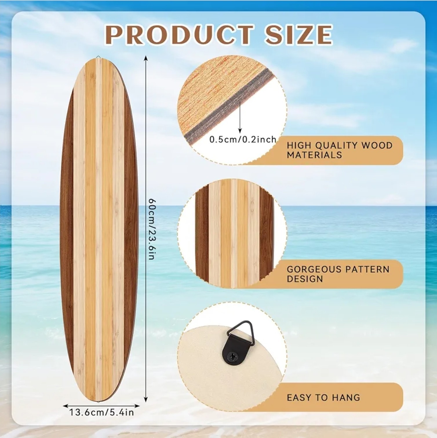 3 Pieces Surfboard Wall Decor 23.6″ x 5.4″ Surf Shop Beach Bedroom Wall Decor