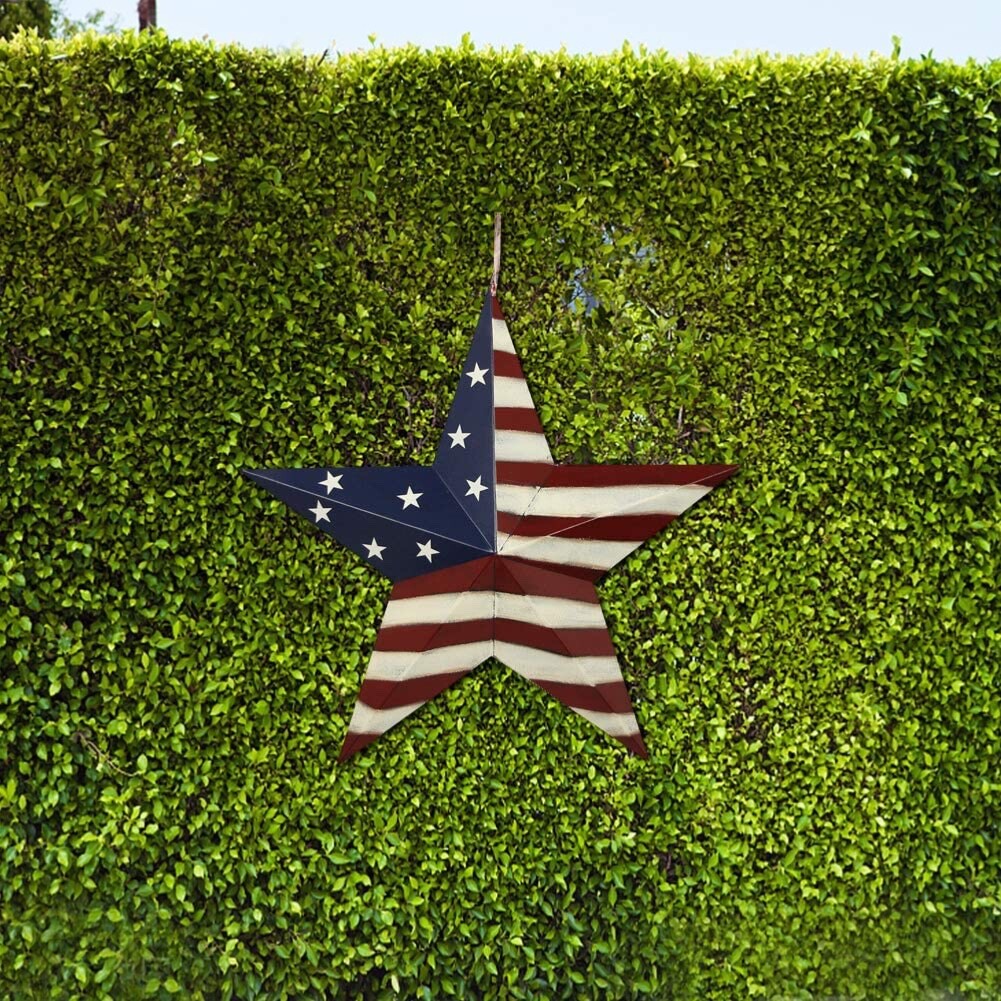 American Barn Star Metal Patriotic Old Glory USA Flag Barn Star Wall Decoration