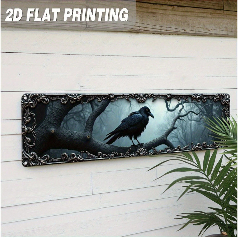 Gothic Crow Wall Art Raven Metal Sign Black Forest Decor Halloween Plaque