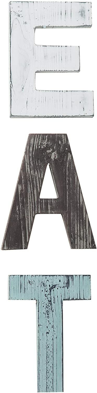 MyGift Rustic Multicolor Cutout Wooden EAT Letters, Wall Mounted Decorative Sign