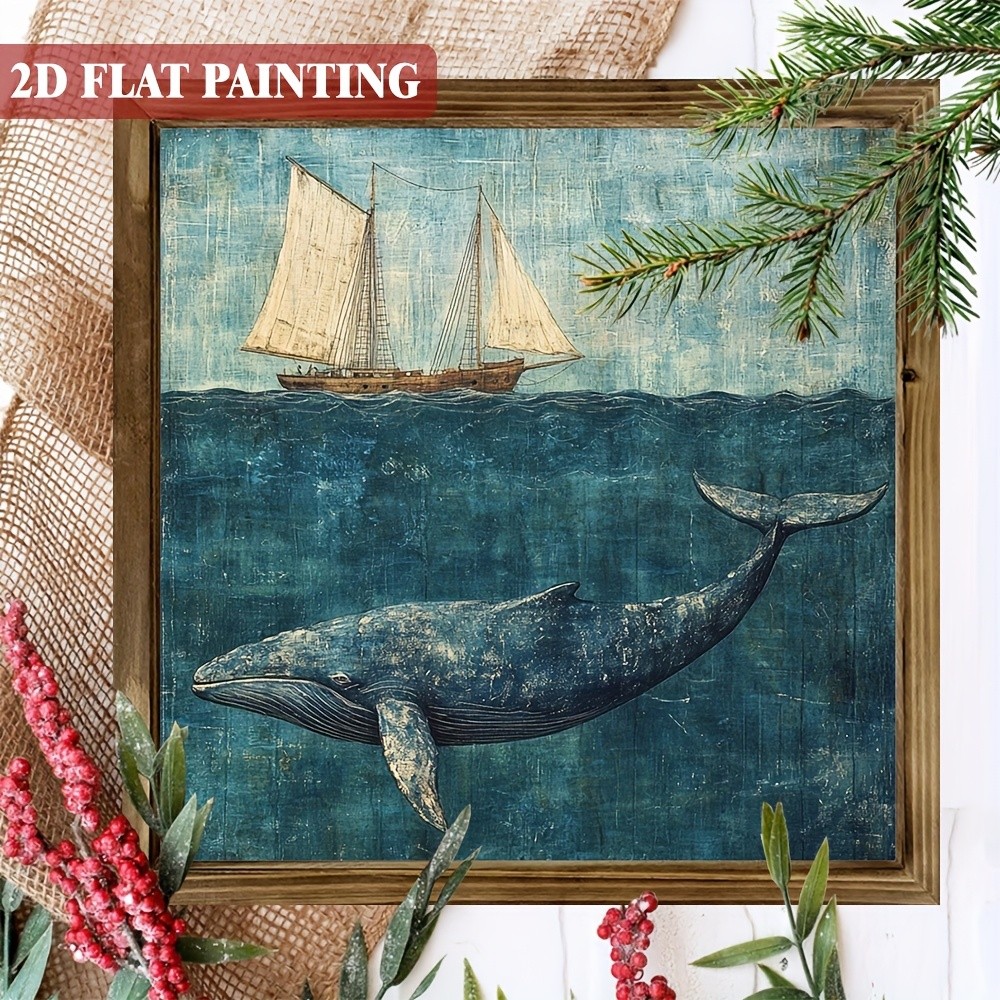Vintage Nautical Whale Sailboat Wooden Wall Art For Coastal Home Wall Decor